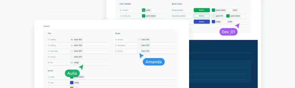 Aspire web design system — colour variables and button styles overview