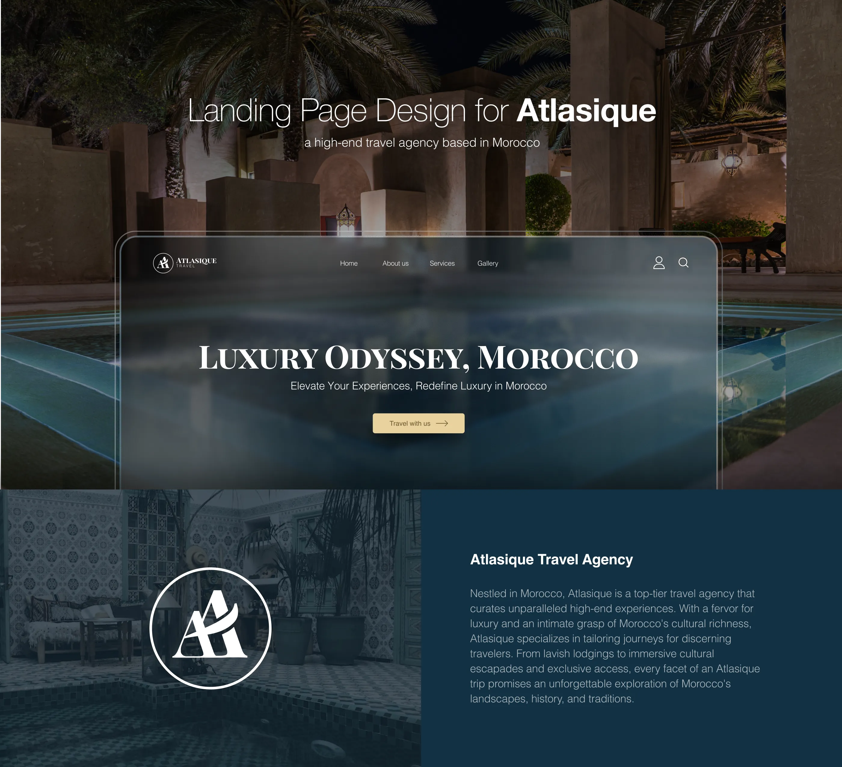 Atlasique landing page — hero and brand introduction