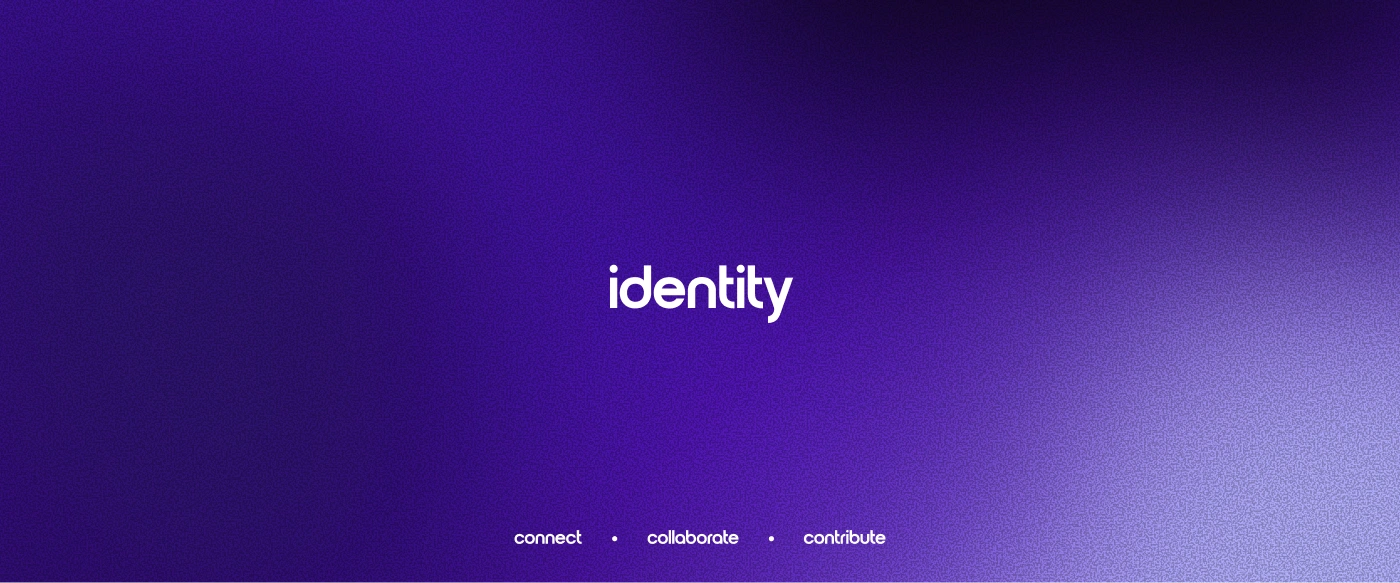 Identity 2.0 — the primary wordmark on the brand's deep purple gradient
