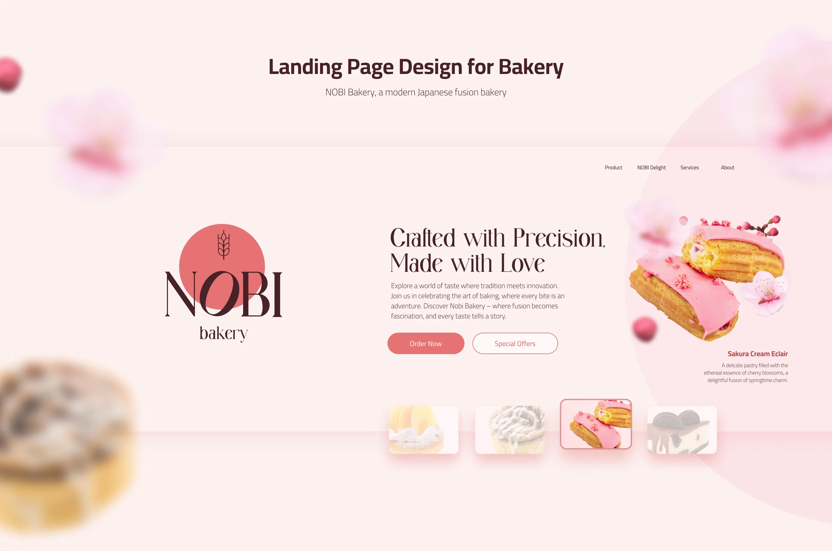 NOBI Bakery landing page — hero and brand introduction