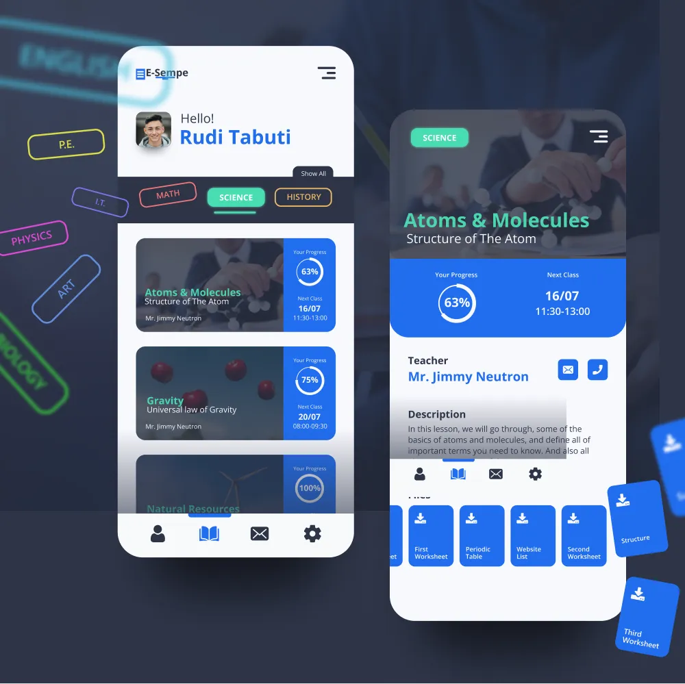 E-Learning App — student dashboard and lesson detail